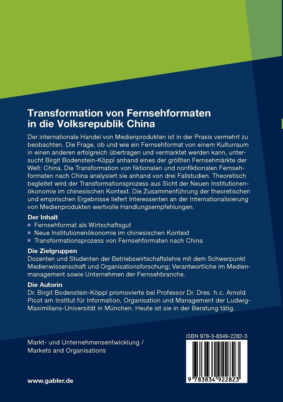 Rückseitencover Transformation von Fernsehformaten in die Volksrepublik China