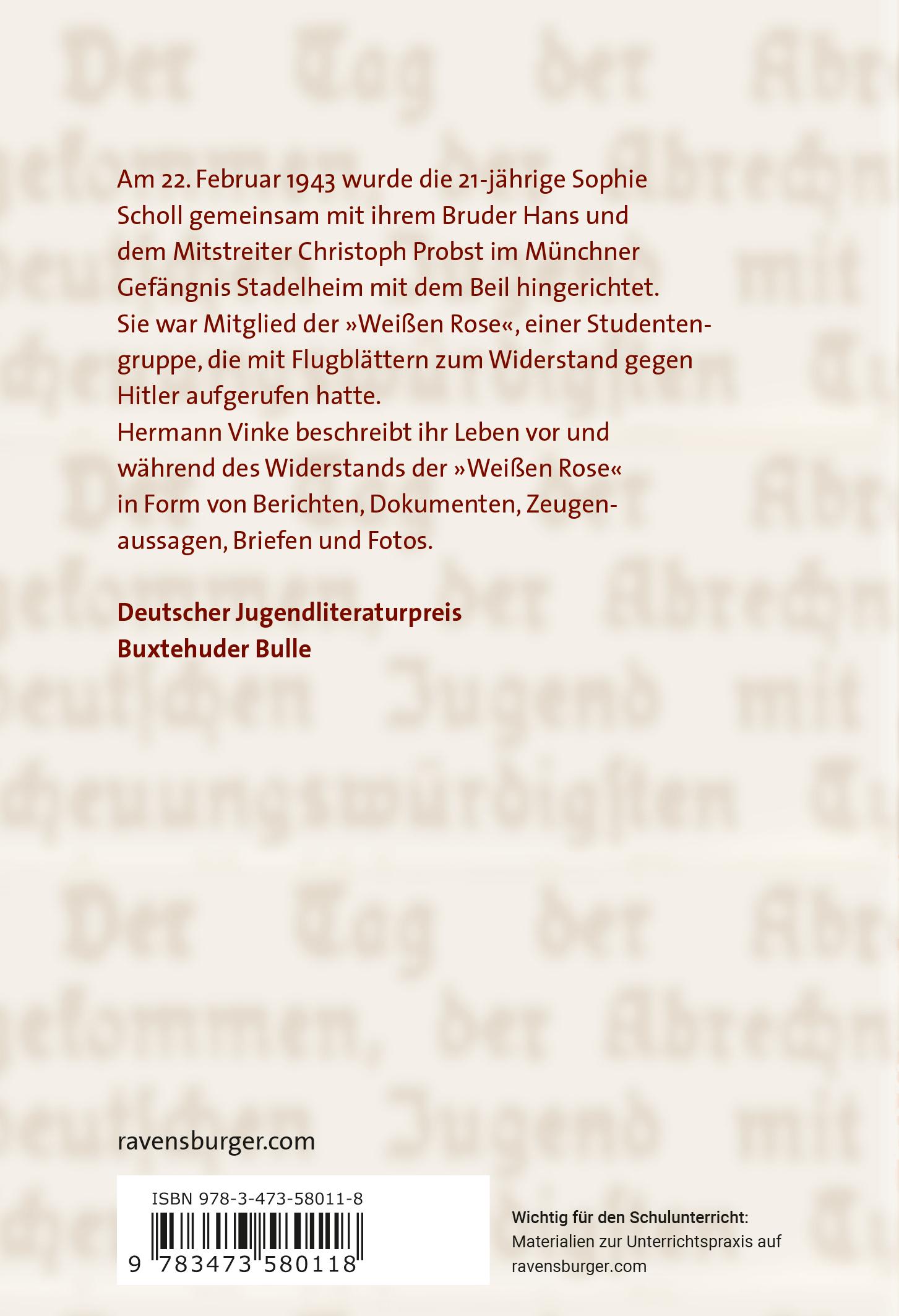 Rückseitencover Das kurze Leben der Sophie Scholl