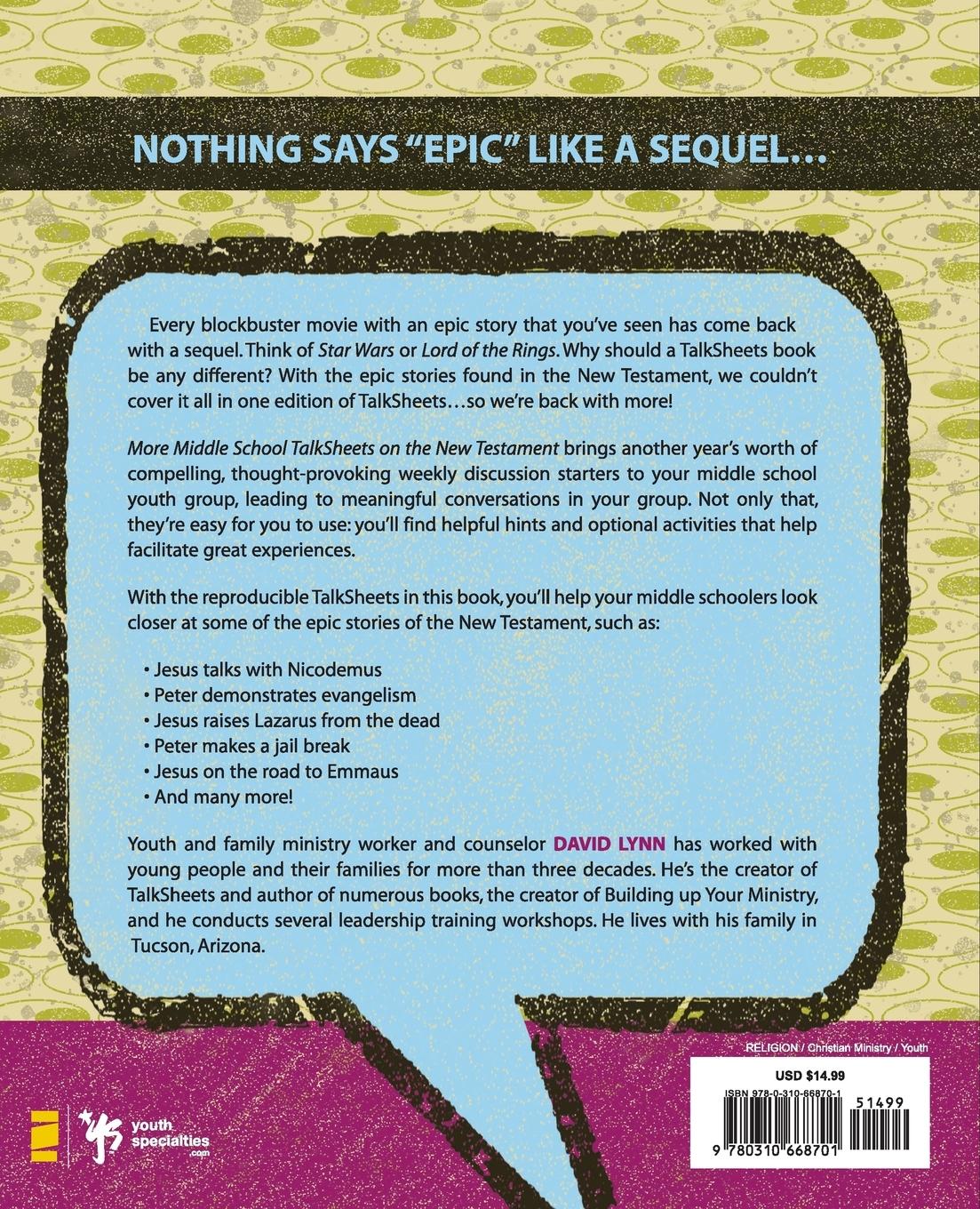 Rückseitencover More Middle School TalkSheets on the New Testament, Epic Bible Stories