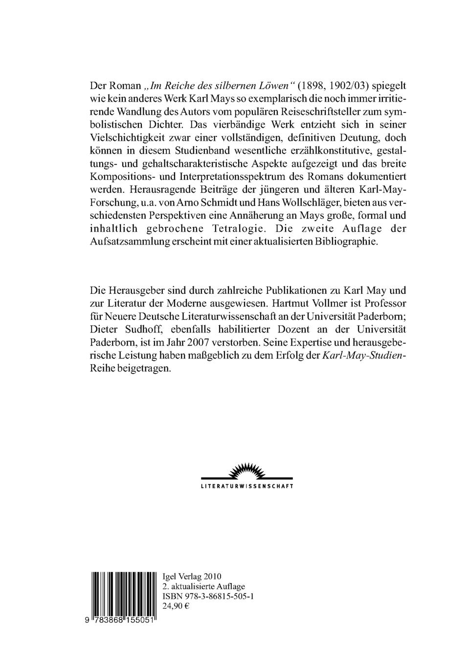 Rückseitencover Karl Mays "Im Reiche des silbernen Löwen"