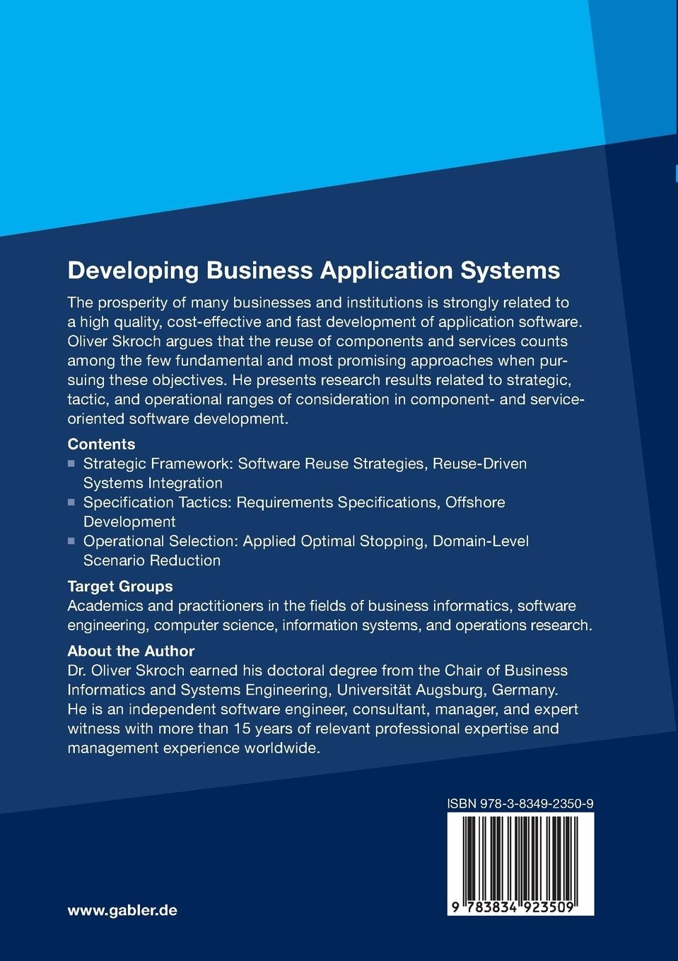 Rückseitencover Developing Business Application Systems