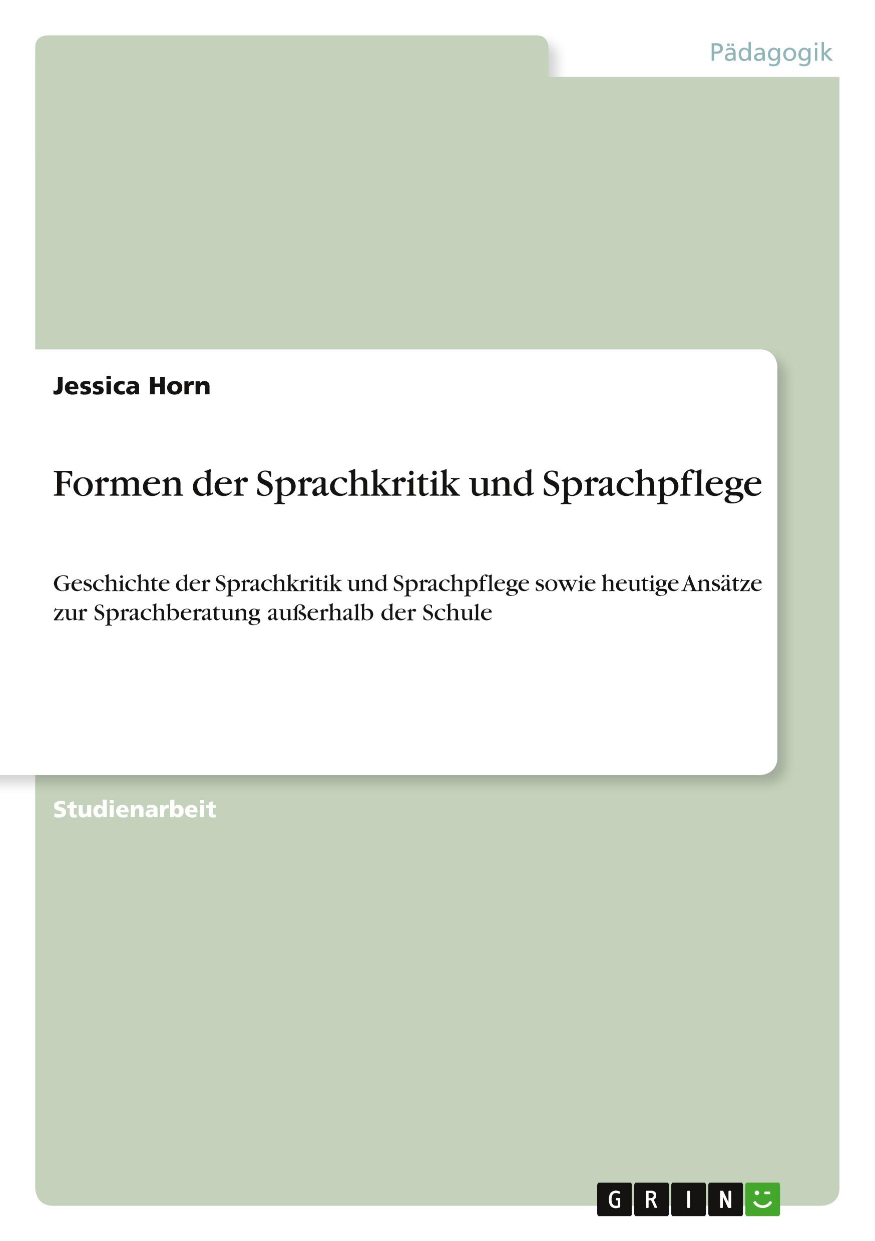 Vorderes Coverbild Formen der Sprachkritik und Sprachpflege