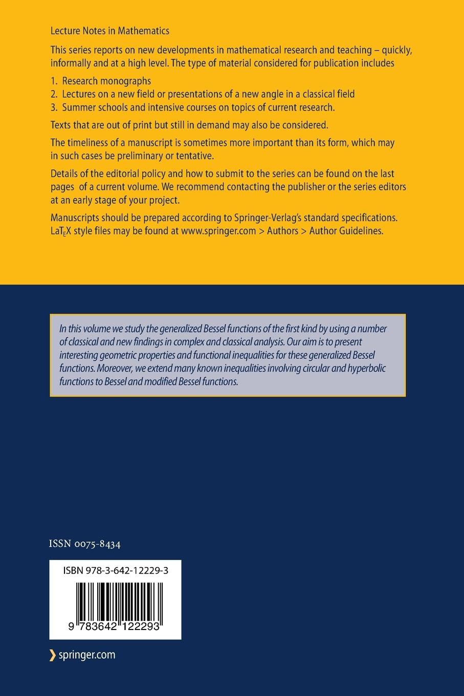 Rückseitencover Generalized Bessel Functions of the First Kind