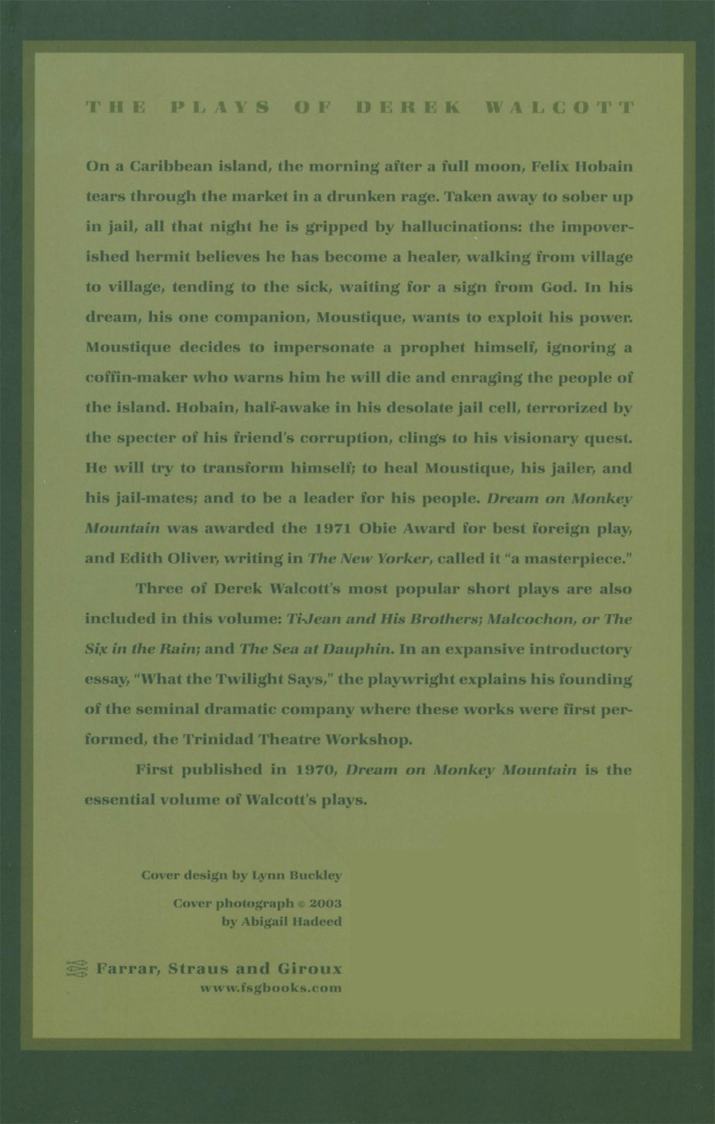 Rückseitencover Dream on Monkey Mountain and Other Plays