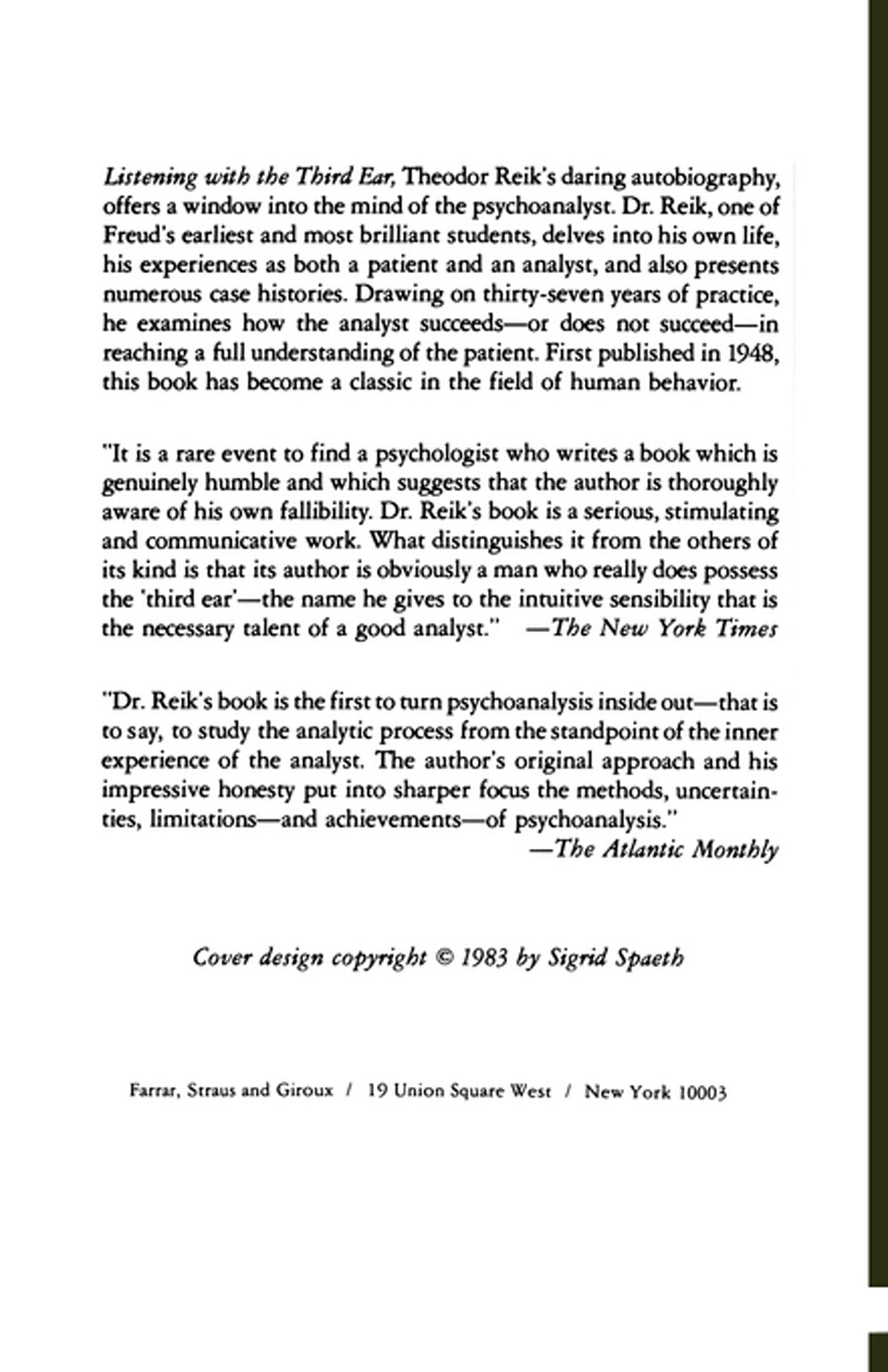 Rückseitencover Listening with the Third Ear