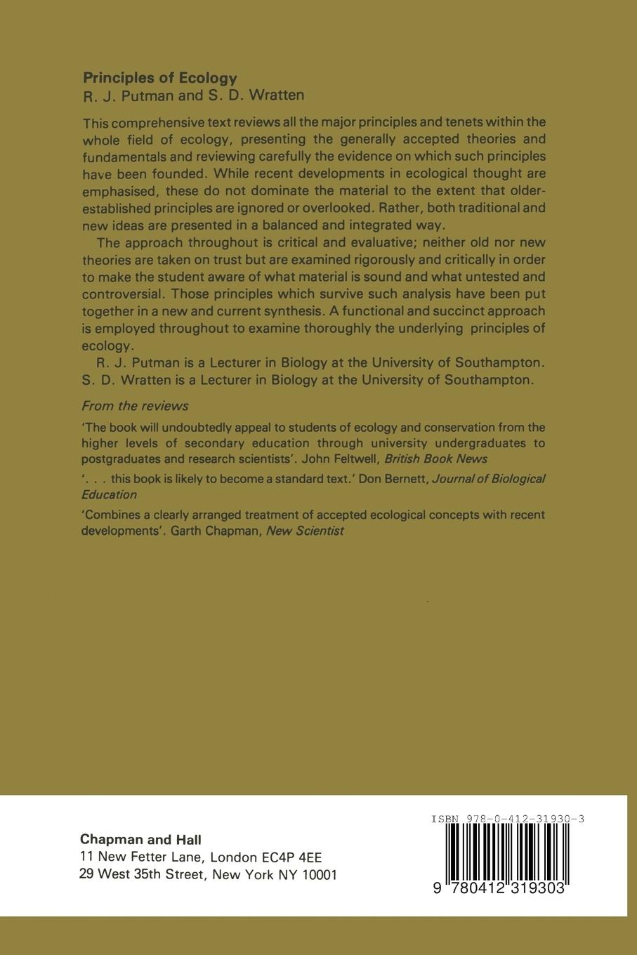 Rückseitencover Principles of Ecology