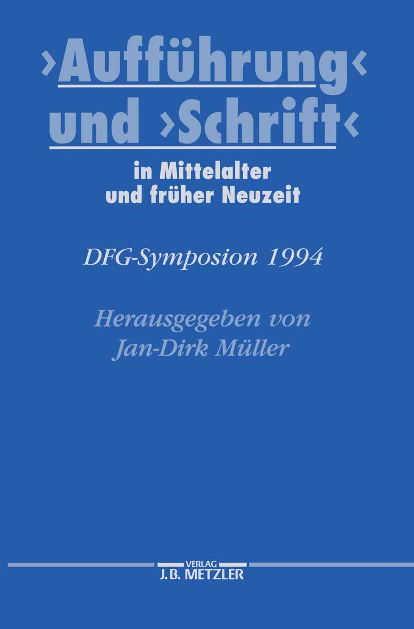 Vorderes Coverbild "Aufführung" und "Schrift" in Mittelalter und früher Neuzeit