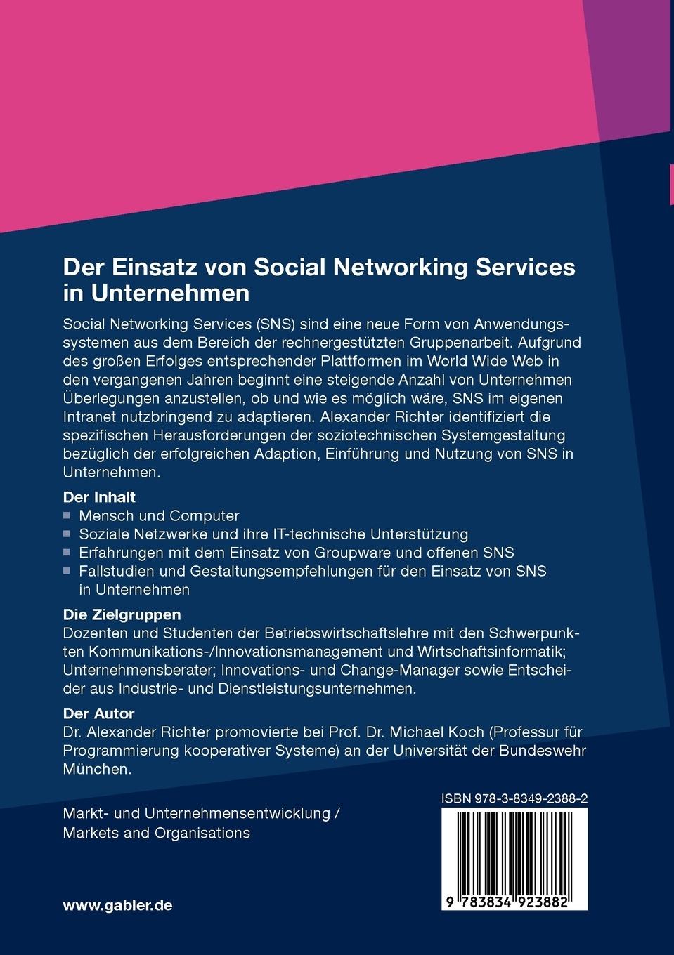 Rückseitencover Der Einsatz von Social Networking Services in Unternehmen