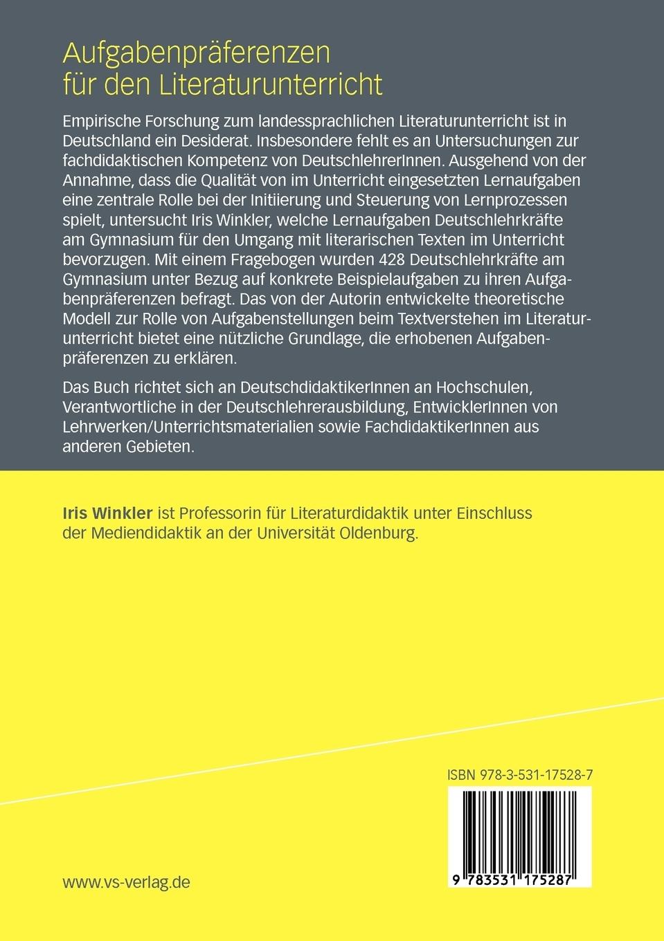 Rückseitencover Aufgabenpräferenzen für den Literaturunterricht