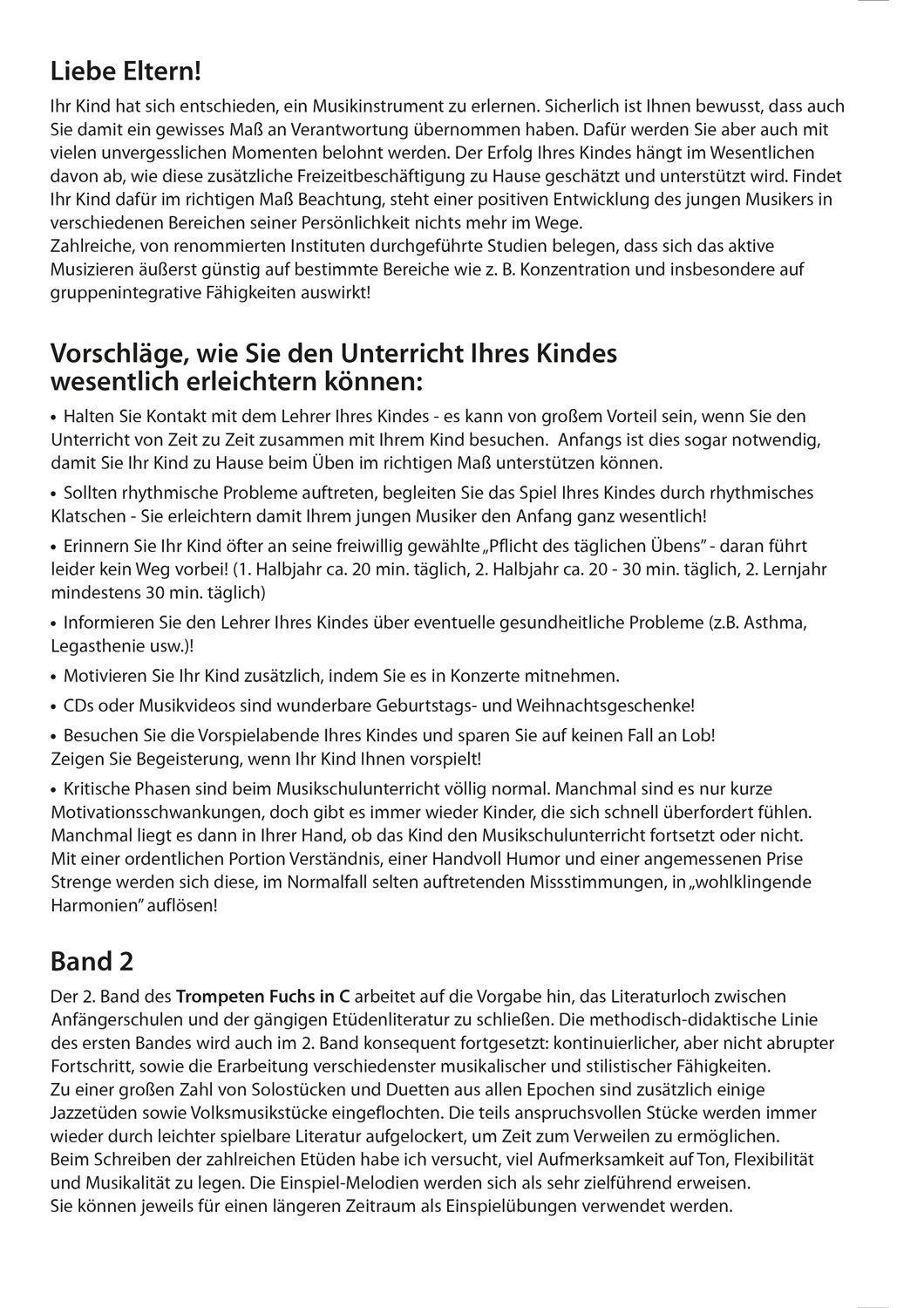 Beispielinhalt (Bild) Trompeten Fuchs 2, Ausgabe in C für Posaunenchor