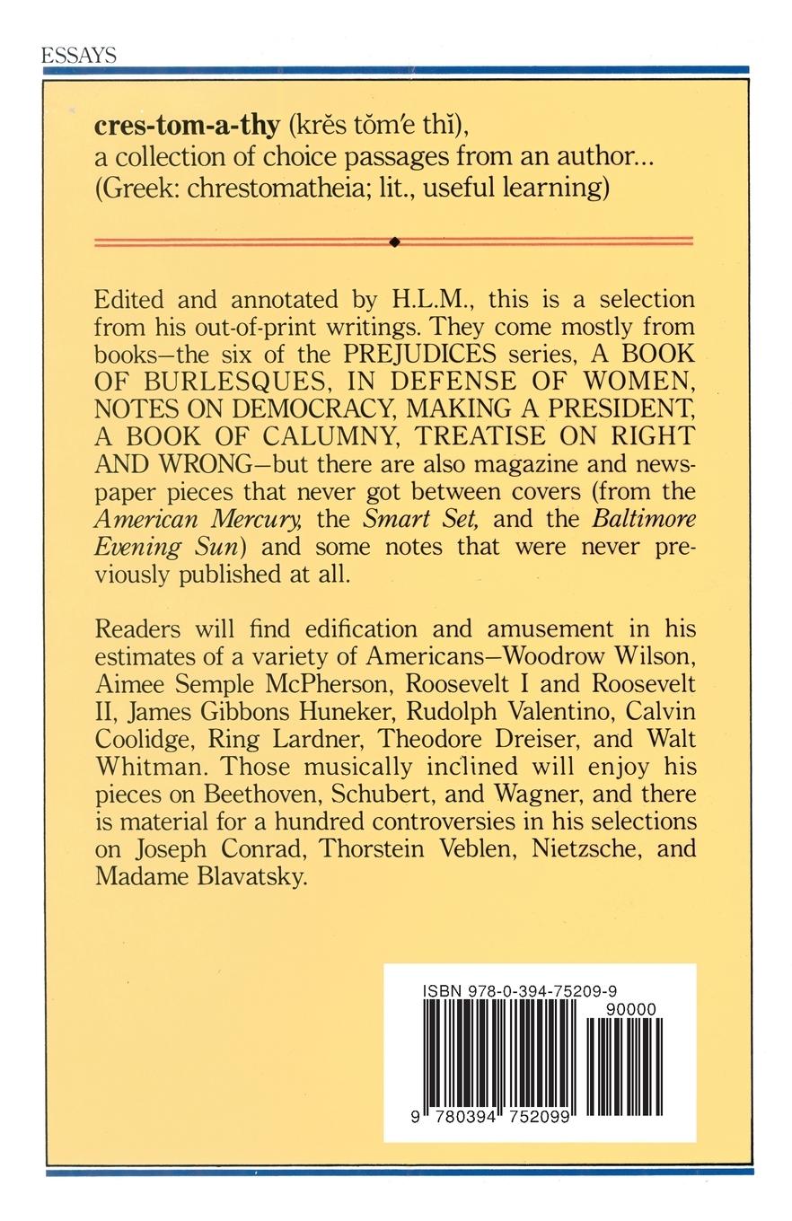 Rückseitencover A Mencken Chrestomathy