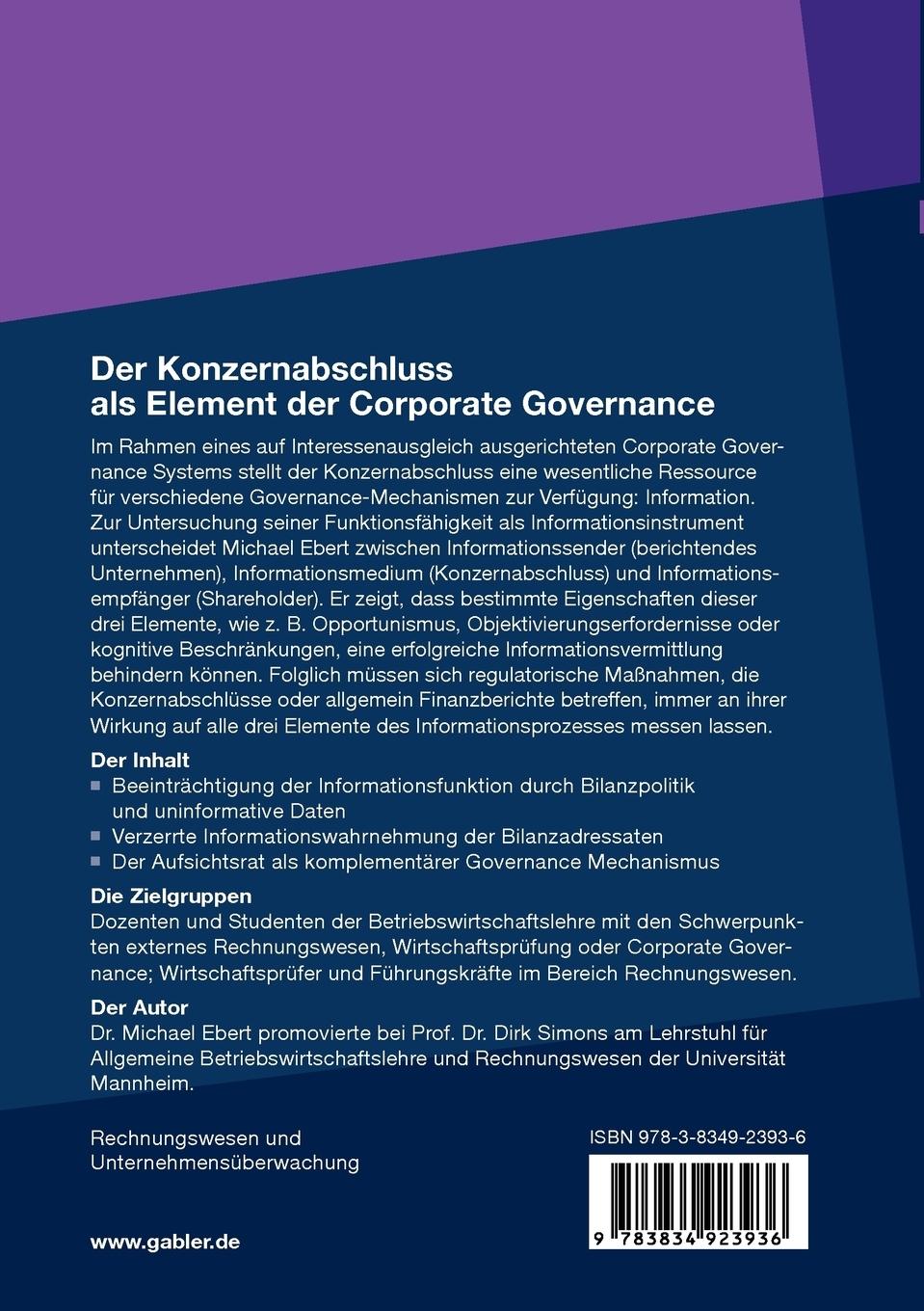 Rückseitencover Der Konzernabschluss als Element der Corporate Governance