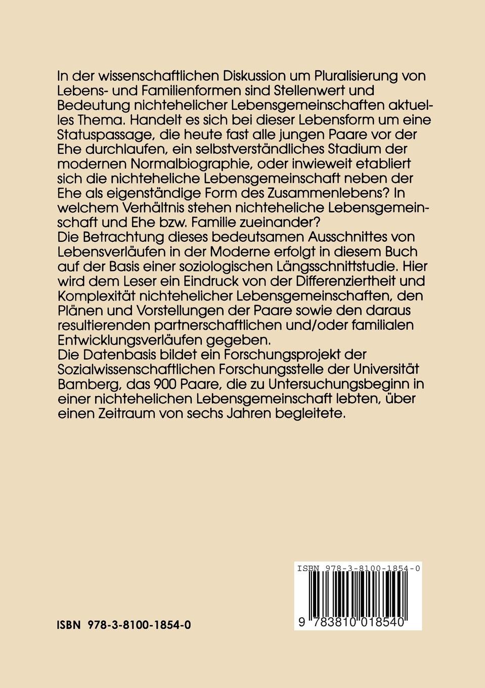 Rückseitencover Lebensverläufe in der Moderne 1 Nichteheliche Lebensgemeinschaften