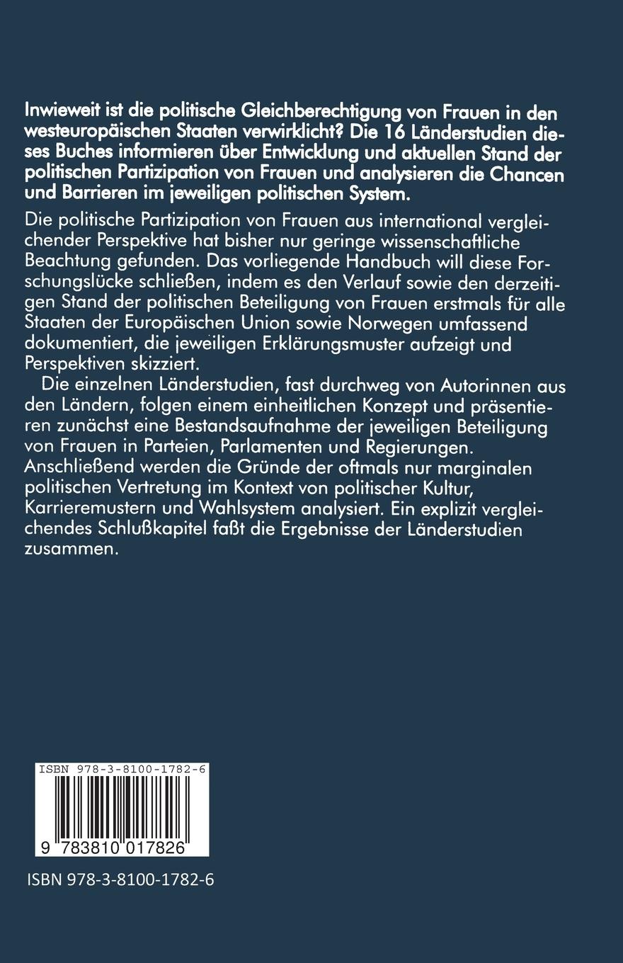 Rückseitencover Handbuch Politische Partizipation von Frauen in Europa