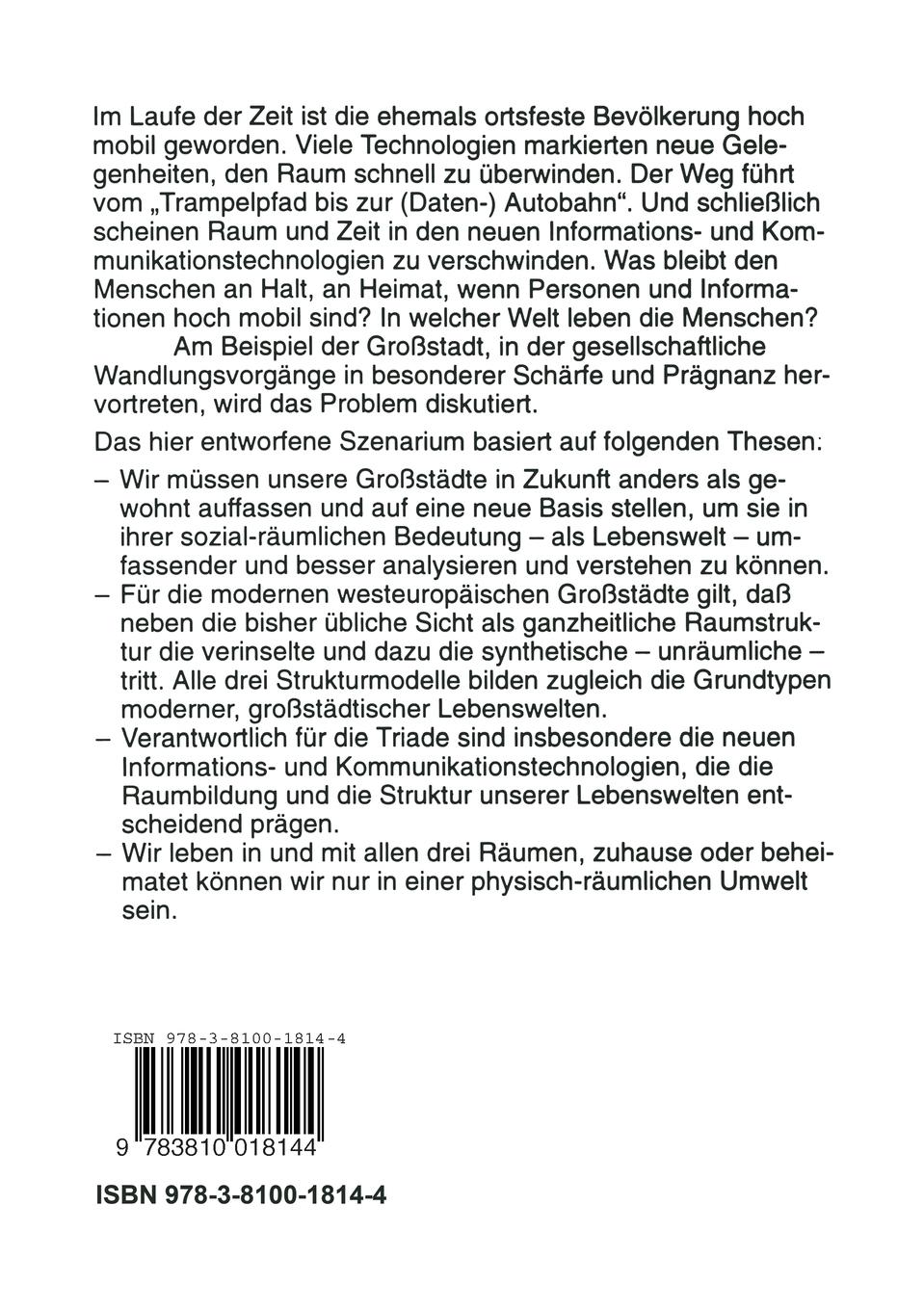 Rückseitencover Die dreiteilige Großstadt als Heimat