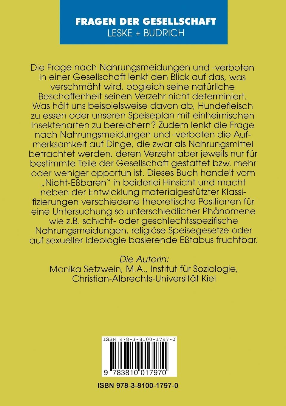 Rückseitencover Zur Soziologie des Essens