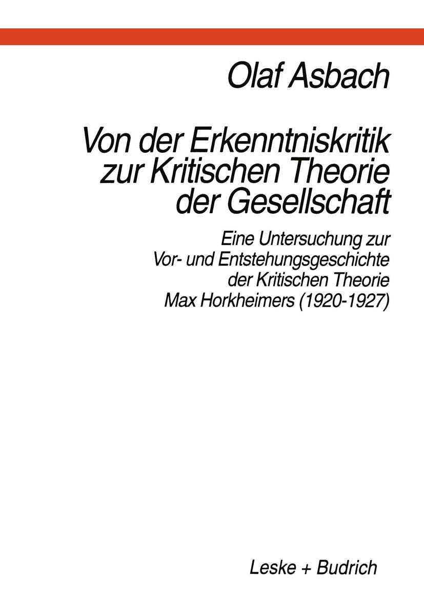 Vorderes Coverbild Von der Erkenntniskritik zur Kritischen Theorie der Gesellschaft