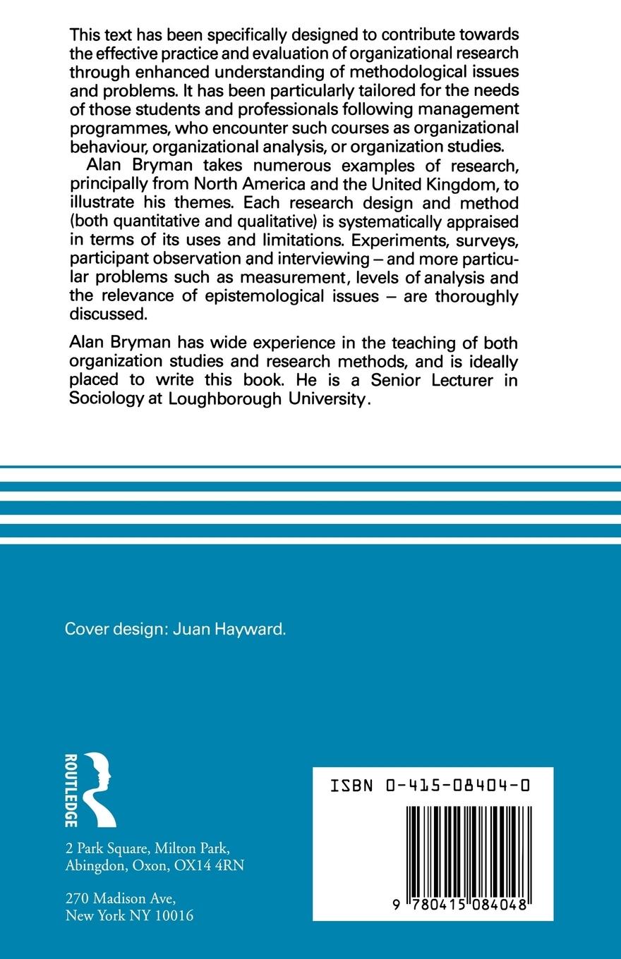 Rückseitencover Research Methods and Organization Studies