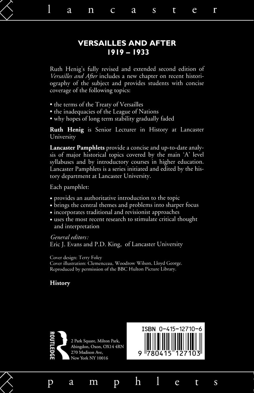 Rückseitencover Versailles and After, 1919-1933