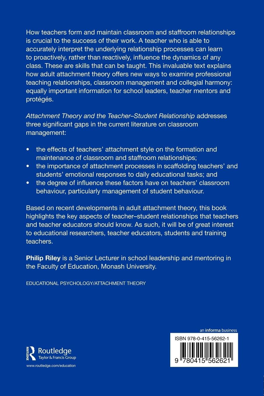 Rückseitencover Attachment Theory and the Teacher-Student Relationship