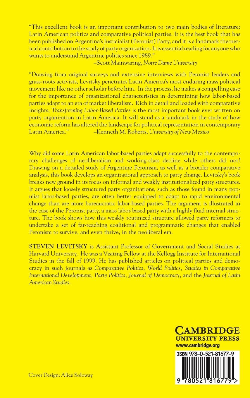 Rückseitencover Transforming Labor-Based Parties in Latin America