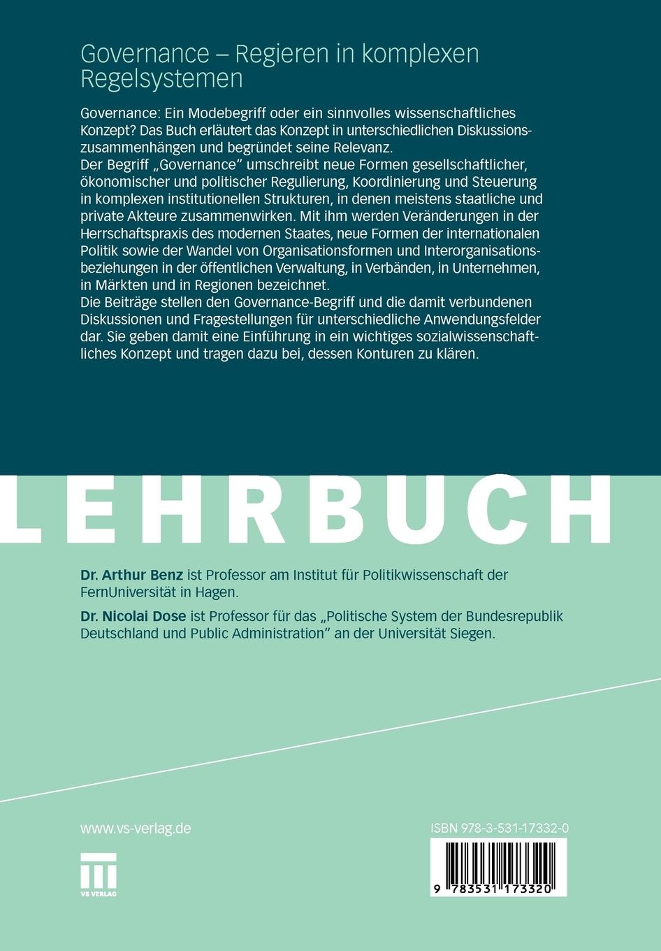 Rückseitencover Governance - Regieren in komplexen Regelsystemen