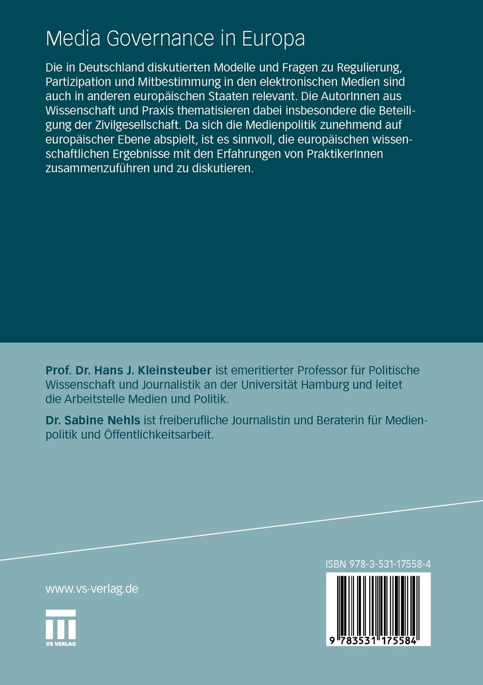 Rückseitencover Media Governance in Europa