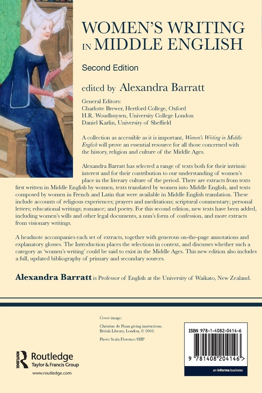 Rückseitencover Women's Writing in Middle English