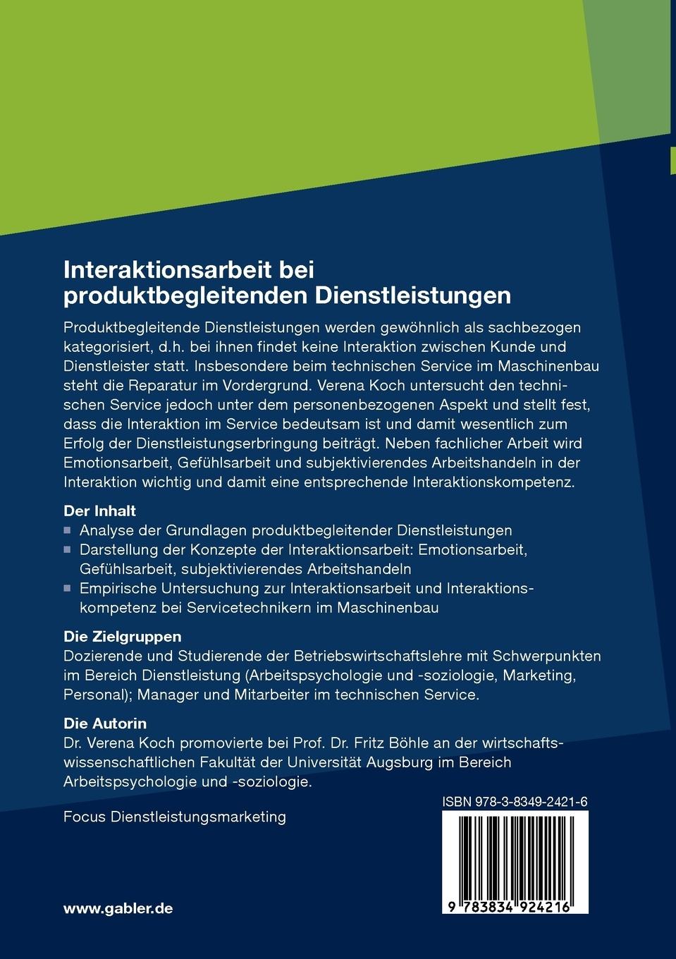 Rückseitencover Interaktionsarbeit bei produktbegleitenden Dienstleistungen