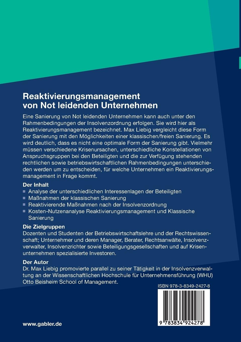 Rückseitencover Reaktivierungsmanagement von Not leidenden Unternehmen