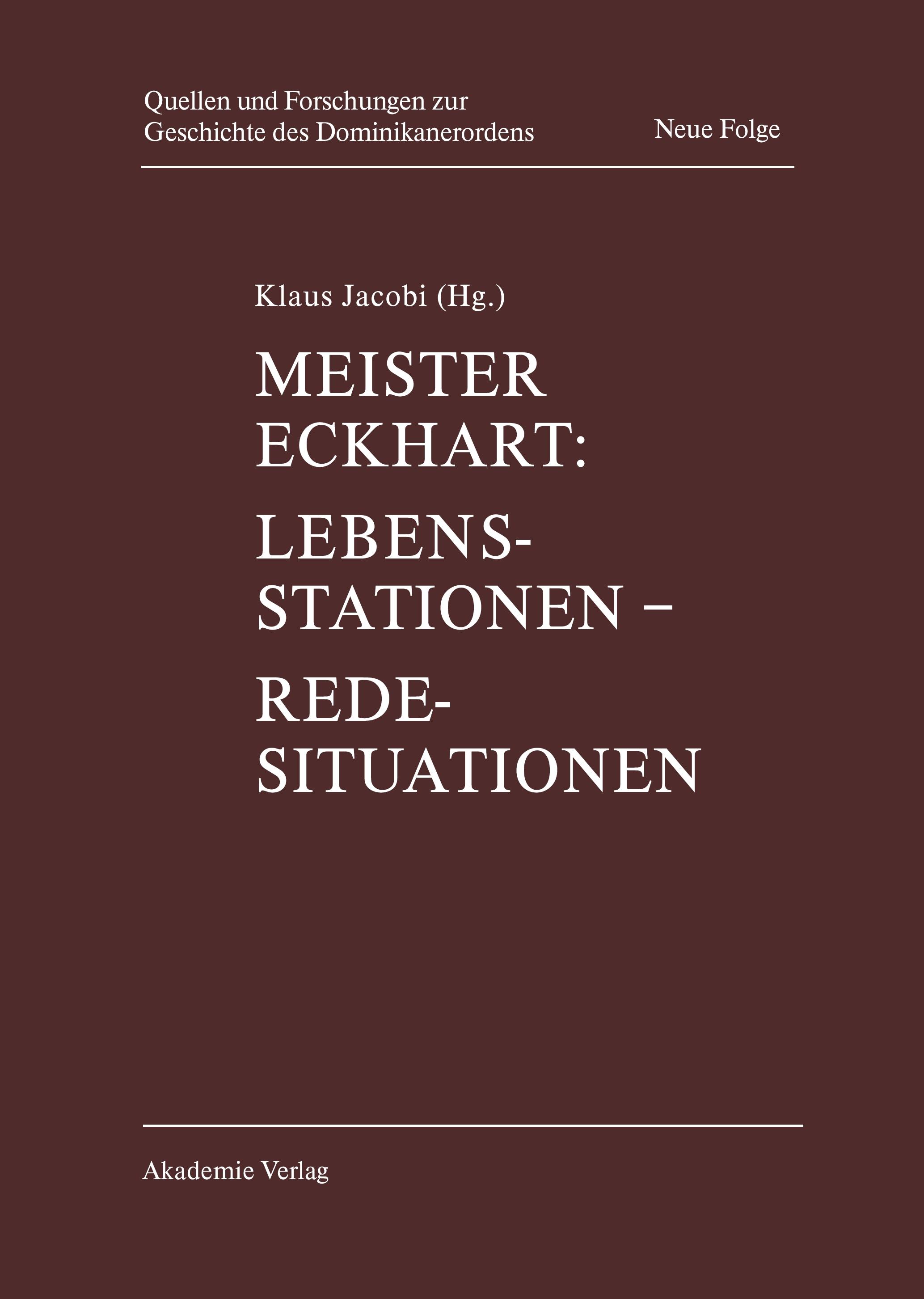 Vorderes Coverbild Meister Eckhart. Lebensstationen - Redesituationen
