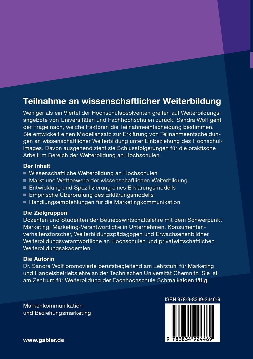 Rückseitencover Teilnahme an wissenschaftlicher Weiterbildung