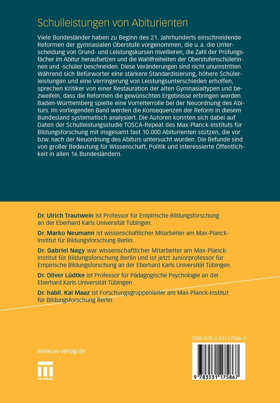 Rückseitencover Schulleistungen von Abiturienten