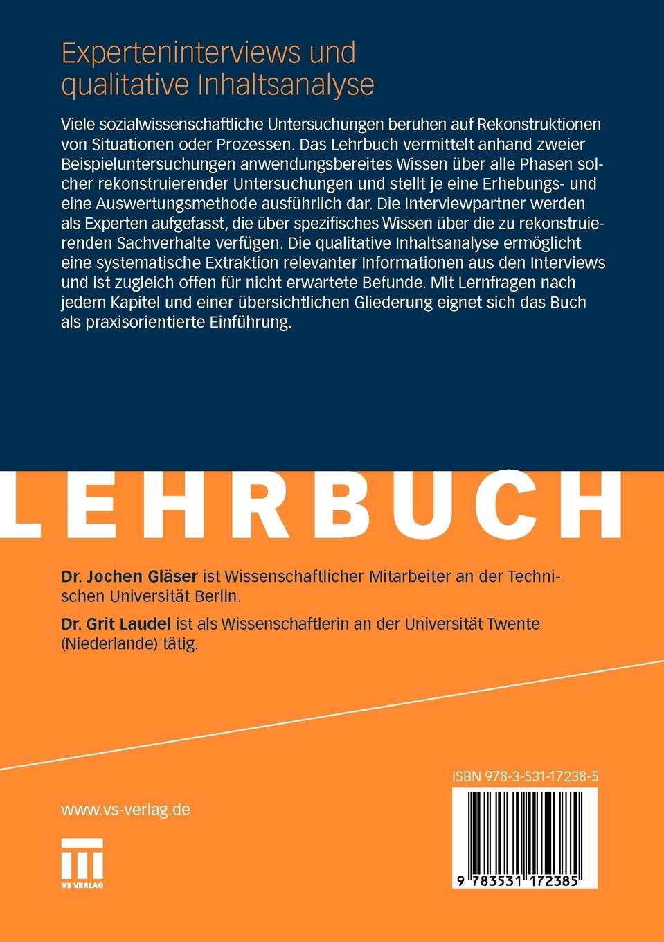 Rückseitencover Experteninterviews und qualitative Inhaltsanalyse