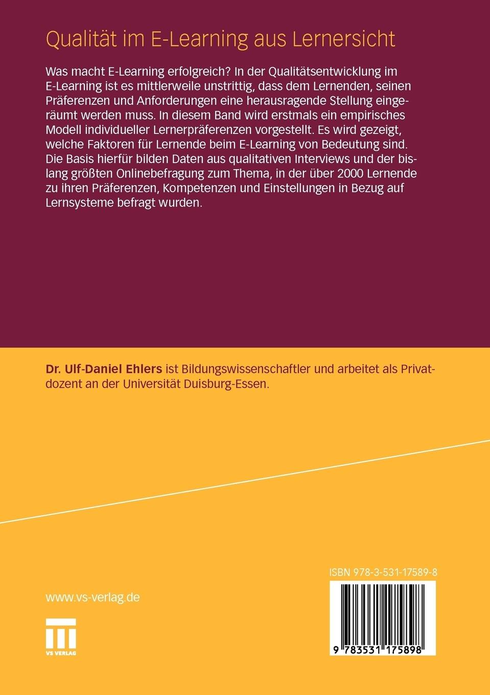 Rückseitencover Qualität im E-Learning aus Lernersicht