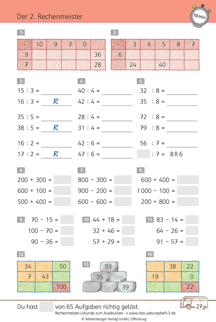 Beispielinhalt (Bild) Das Übungsheft 3. Mathe. Neubearbeitung