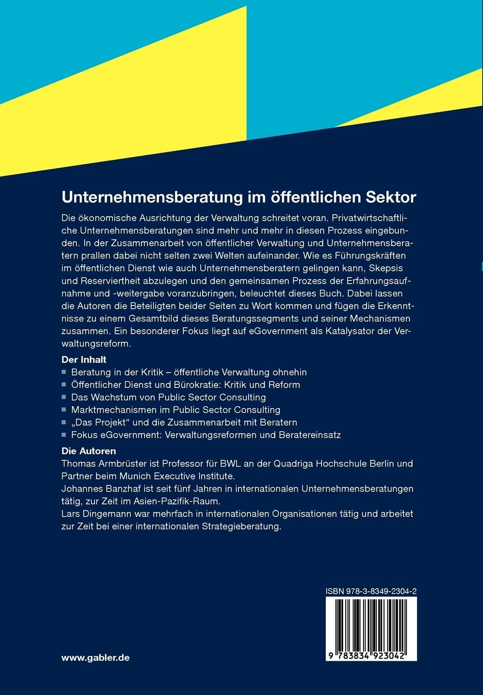 Rückseitencover Unternehmensberatung im öffentlichen Sektor