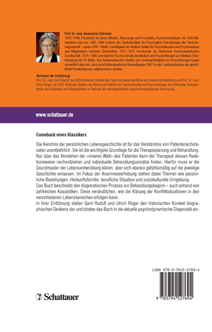 Rückseitencover Die biografische Anamnese unter tiefenpsychologischem Aspekt