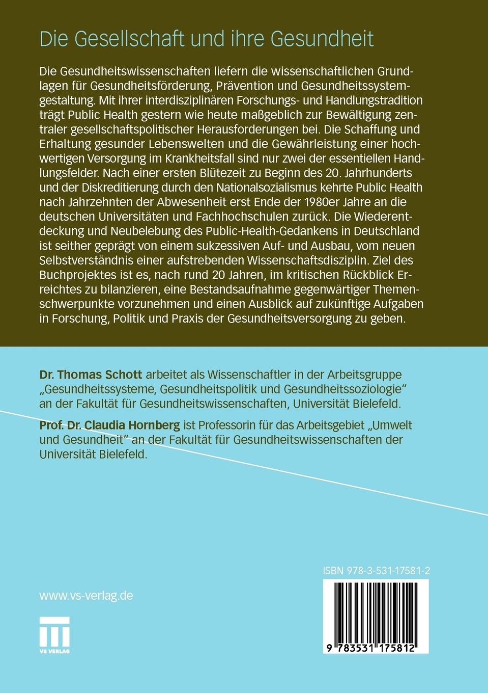 Rückseitencover Die Gesellschaft und ihre Gesundheit