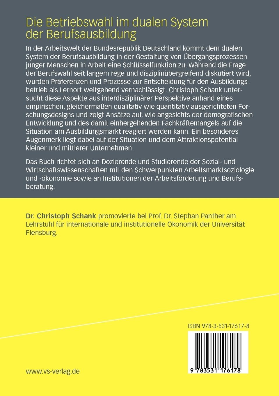 Rückseitencover Die Betriebswahl im dualen System der Berufsausbildung