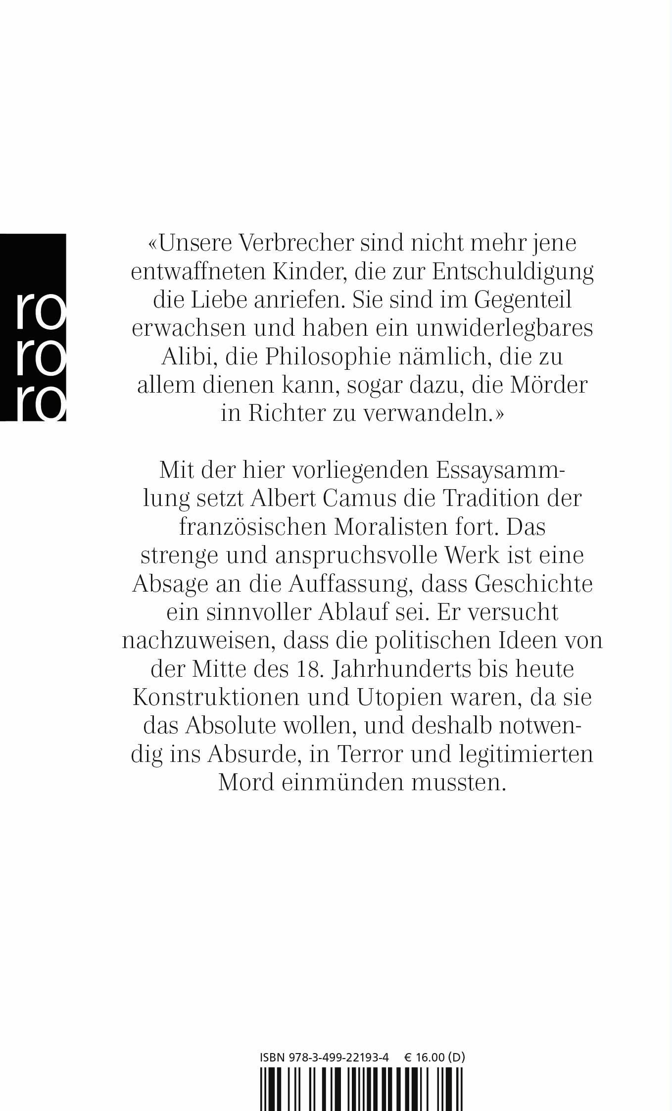 Rückseitencover Der Mensch in der Revolte