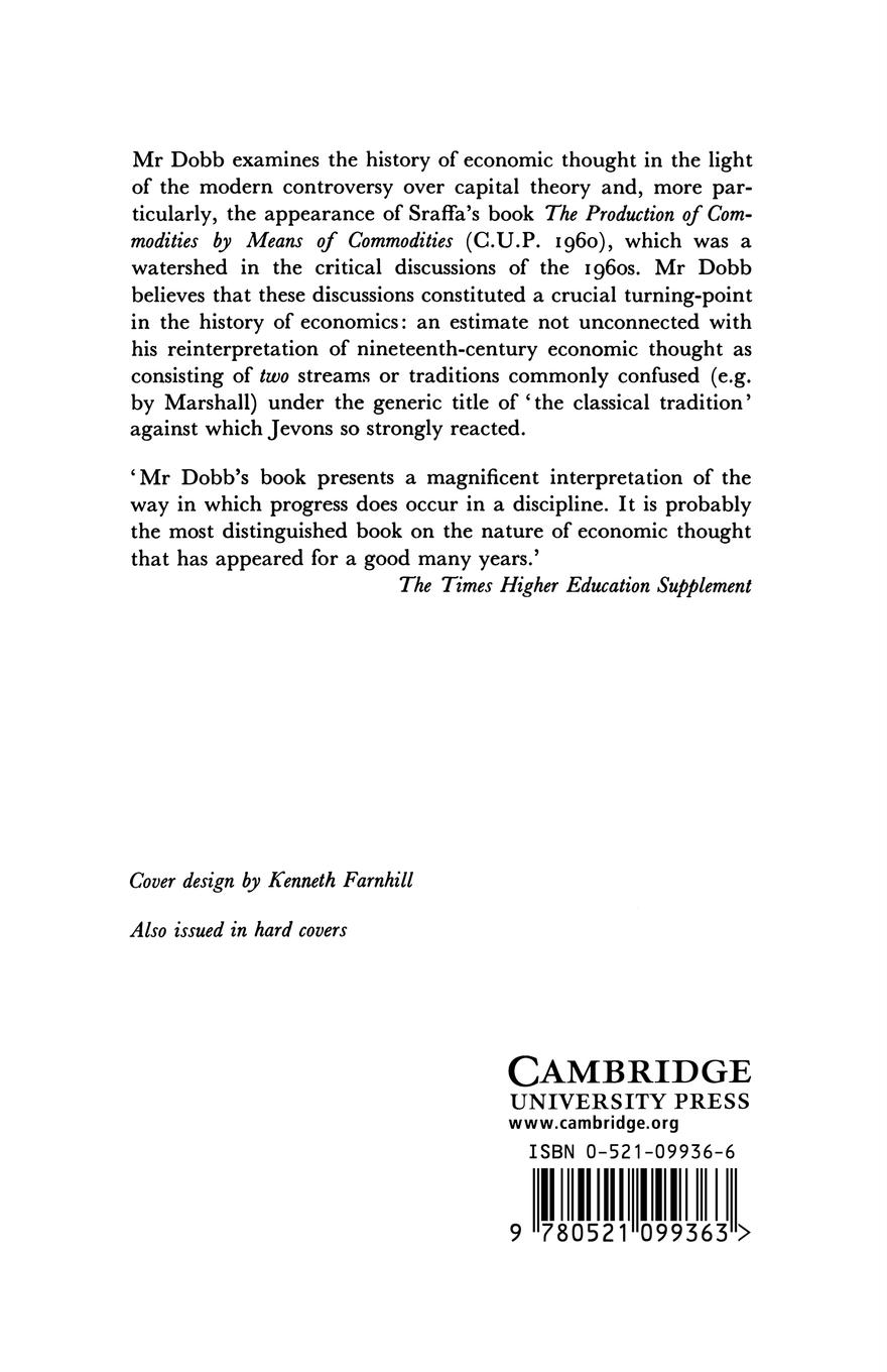 Rückseitencover Theories of Value and Distribution Since Adam Smith