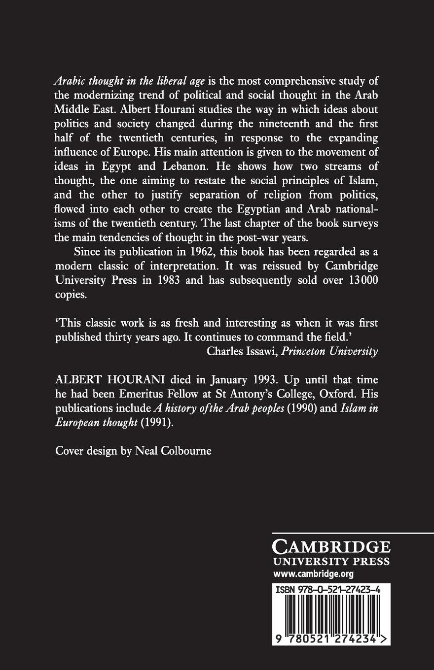 Rückseitencover Arabic Thought in the Liberal Age 1798-1939