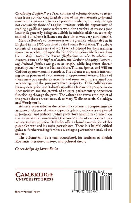 Rückseitencover Burke, Paine, Godwin and the Revolution Controversy