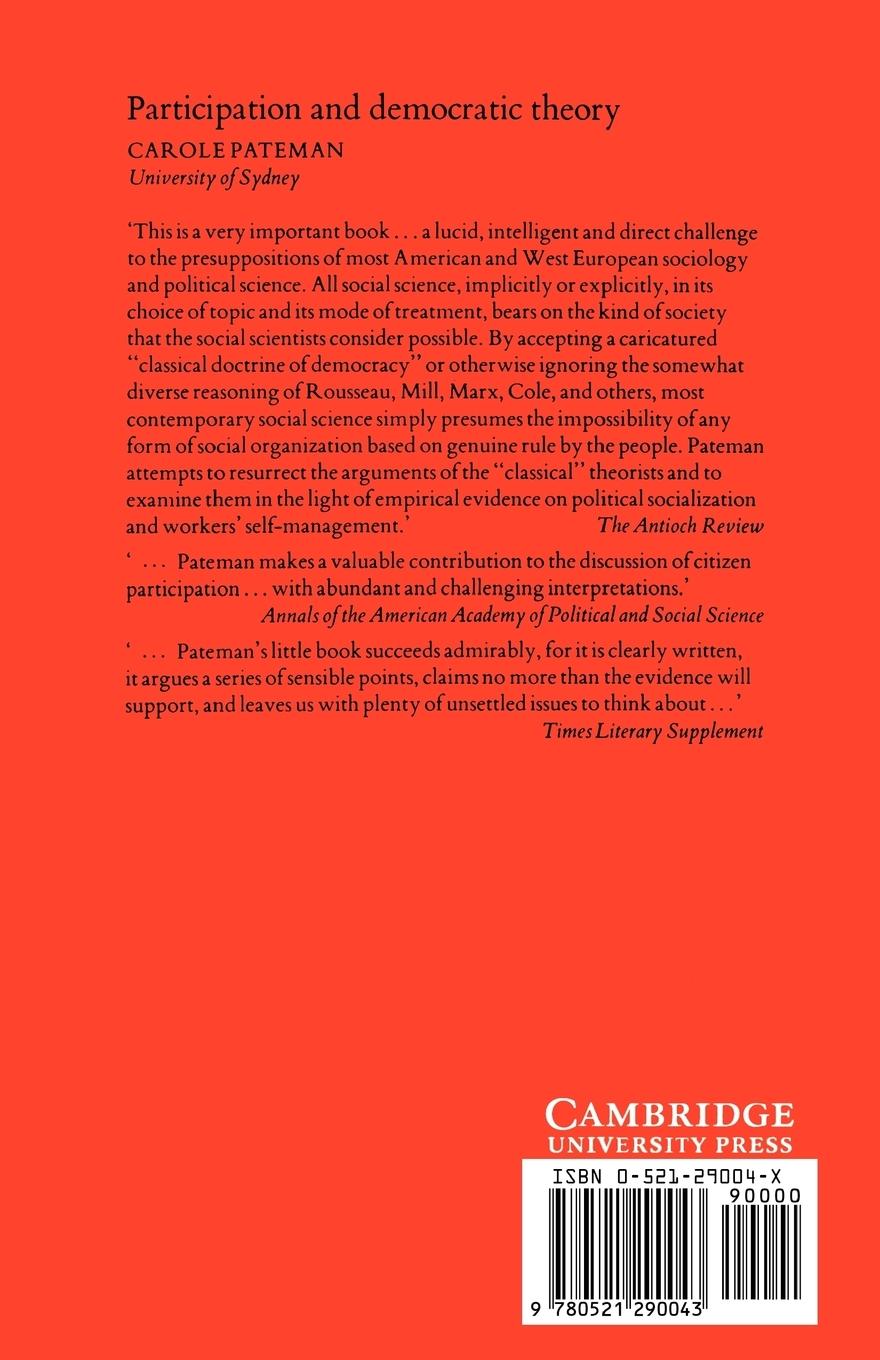 Rückseitencover Participation and Democratic Theory