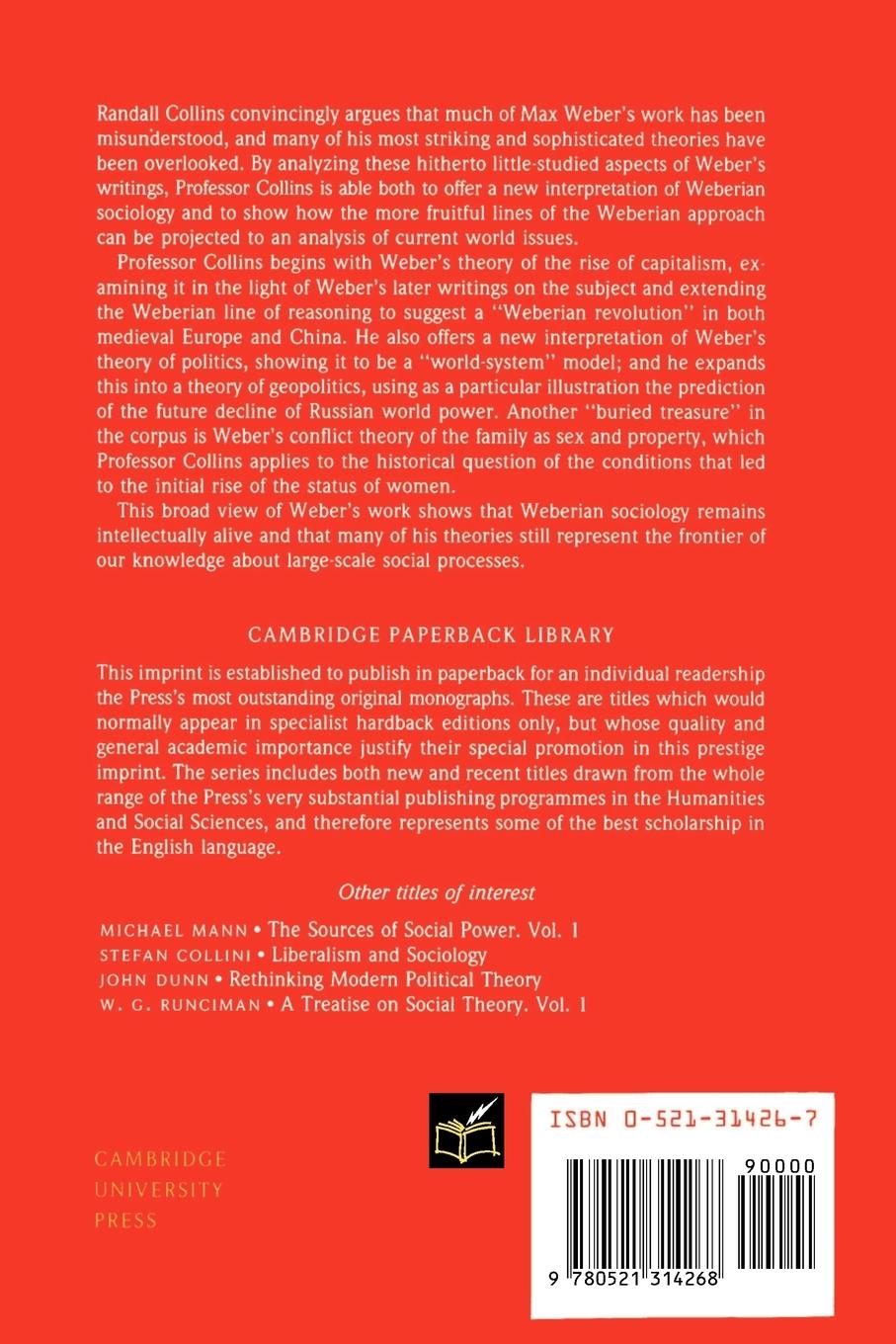 Rückseitencover Weberian Sociological Theory