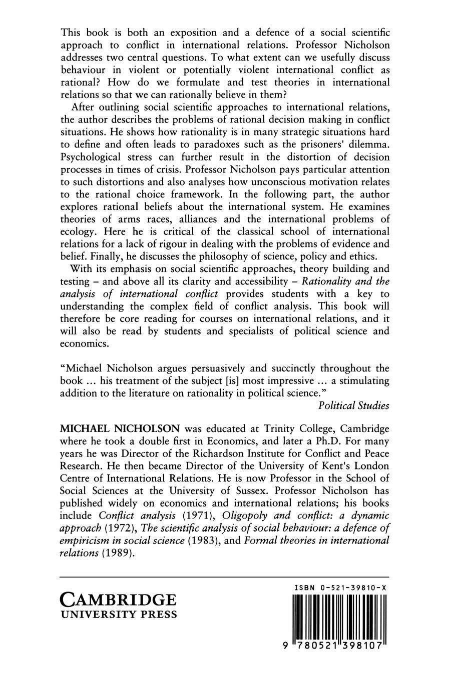 Rückseitencover Rationality and the Analysis of International Conflict