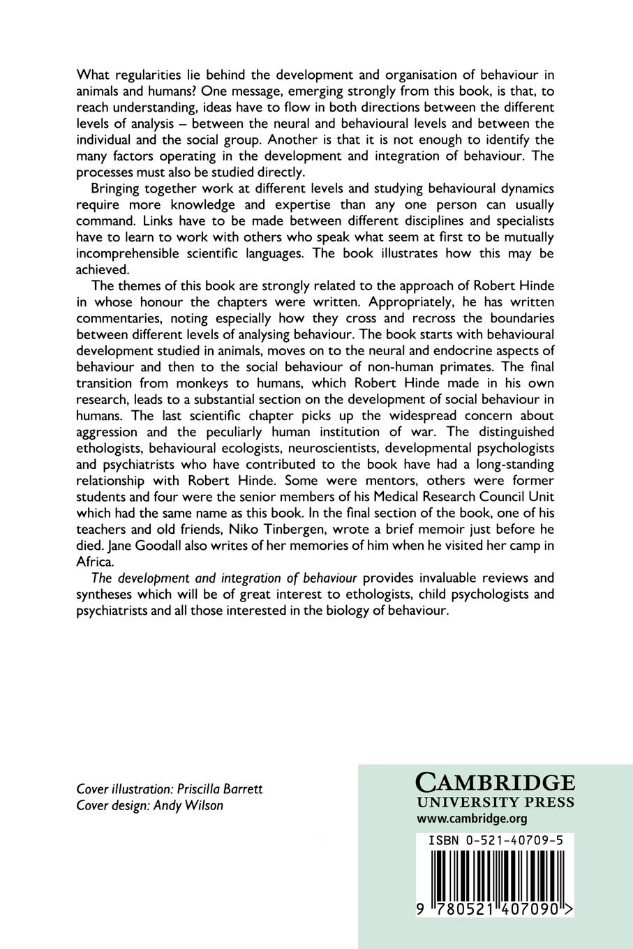 Rückseitencover The Development and Integration of Behaviour