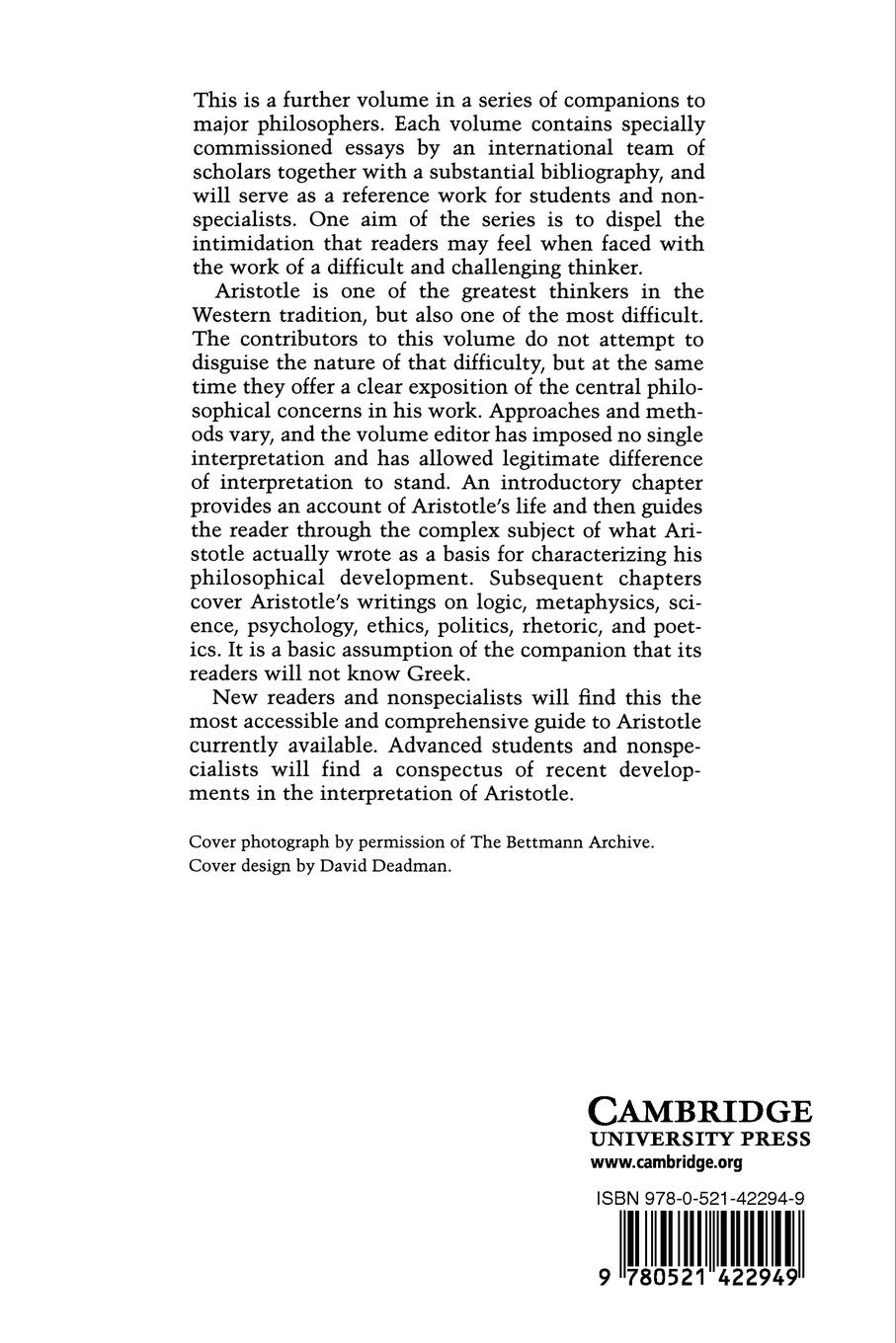 Rückseitencover The Cambridge Companion to Aristotle