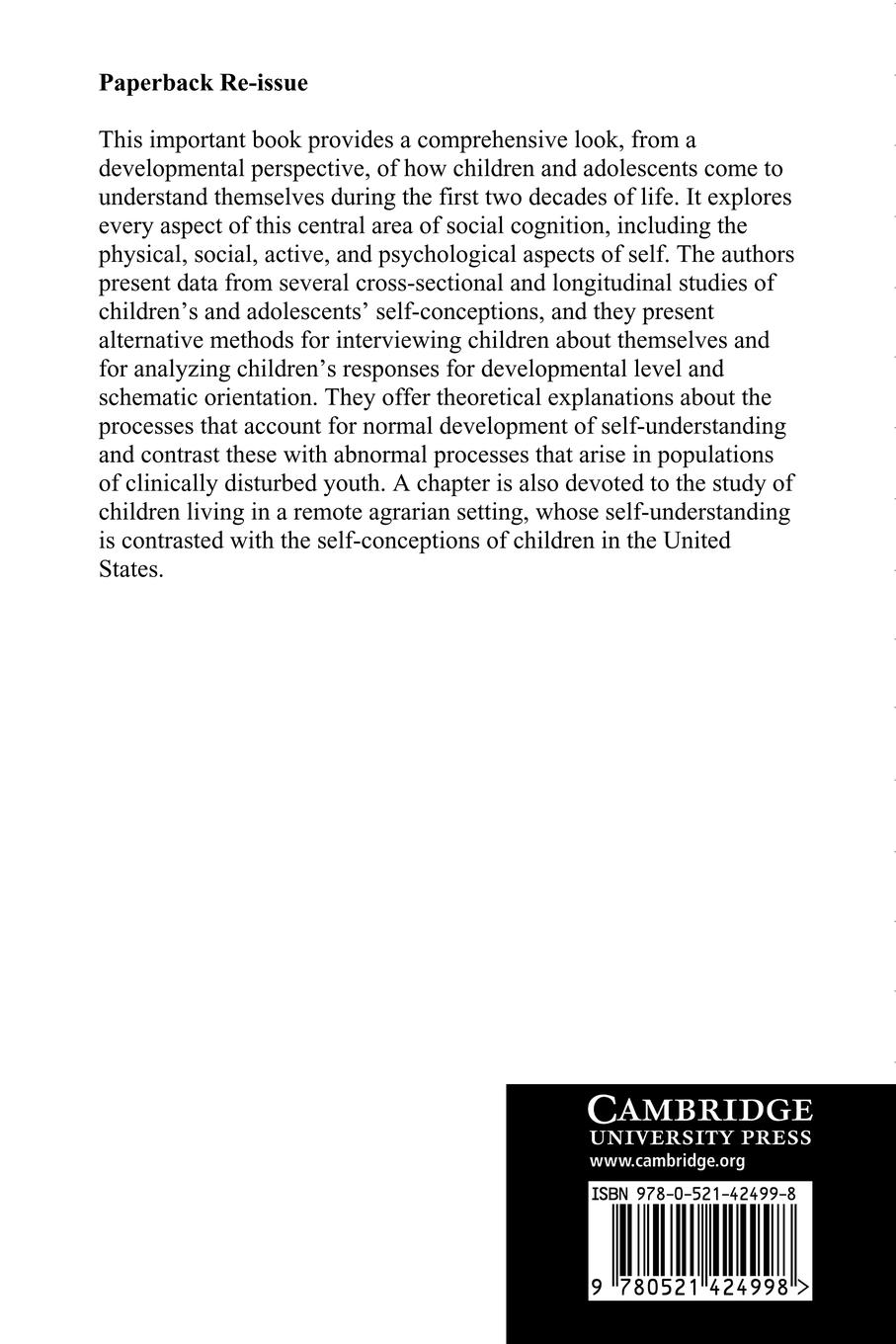 Rückseitencover Self-Understanding in Childhood and Adolescence